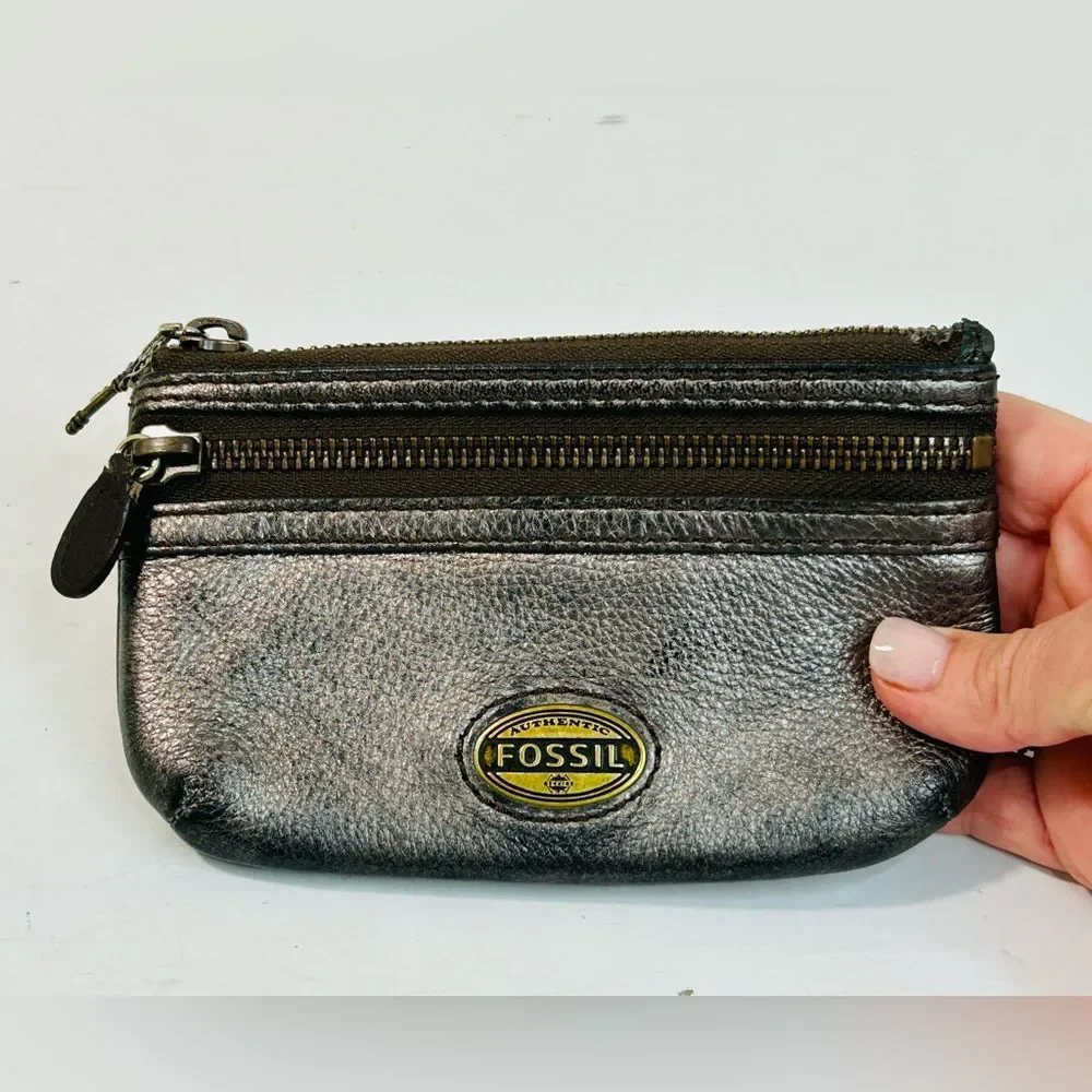 Fossil Metallic Leather Pouch 6” x 3.5”
